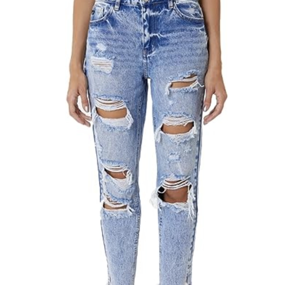 Kancan collie distressed high rise frayed mom jeans